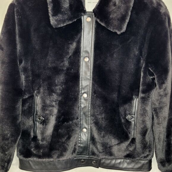 Alec Les Filles Black Faux Fur Aviator Biker Jacket Size Medium - Picture 5 of 11